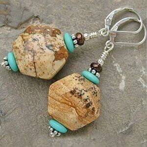 Picture Jasper Earrings Sterling Silver Artisan Crafted